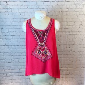 Studio Y Coral Top w Lace-up Back & Beaded Detail Large